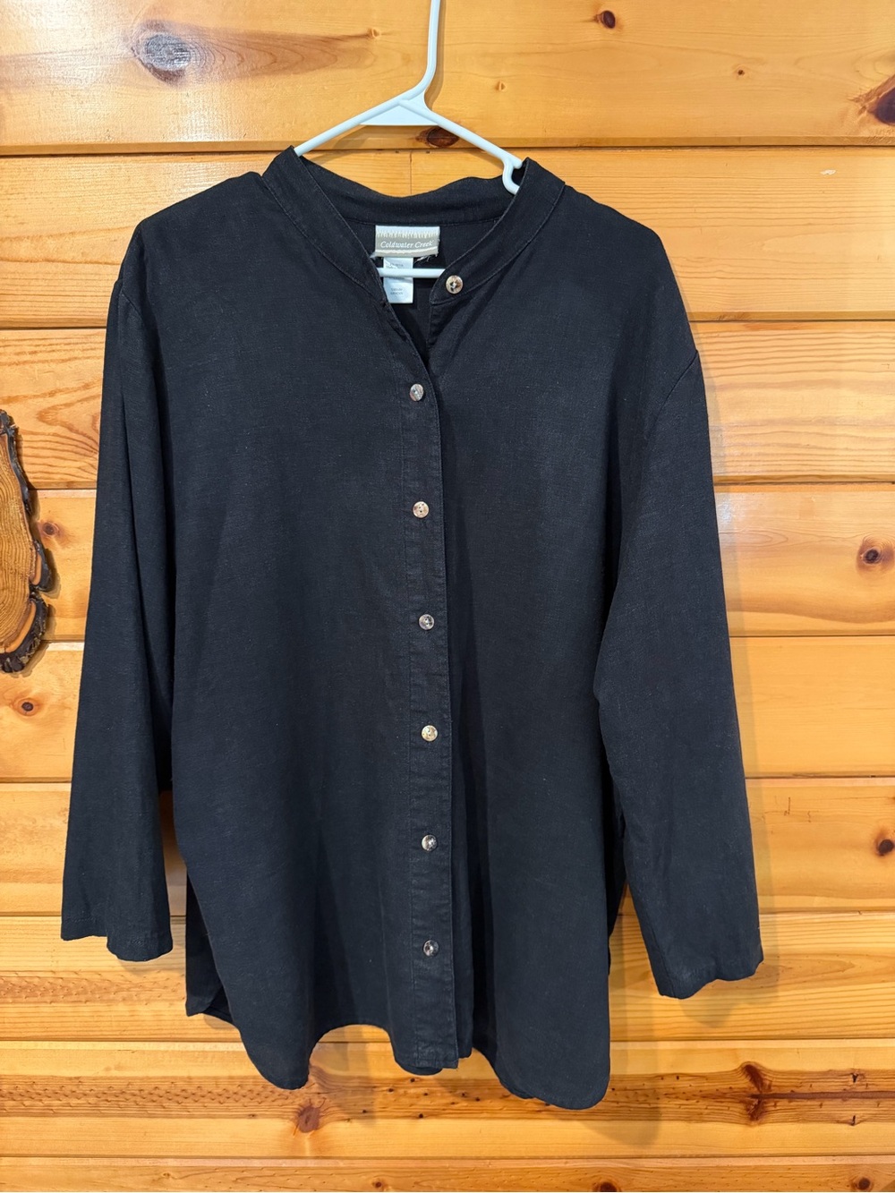 Coldwater Creek Black Button-Front Collarless Blouse